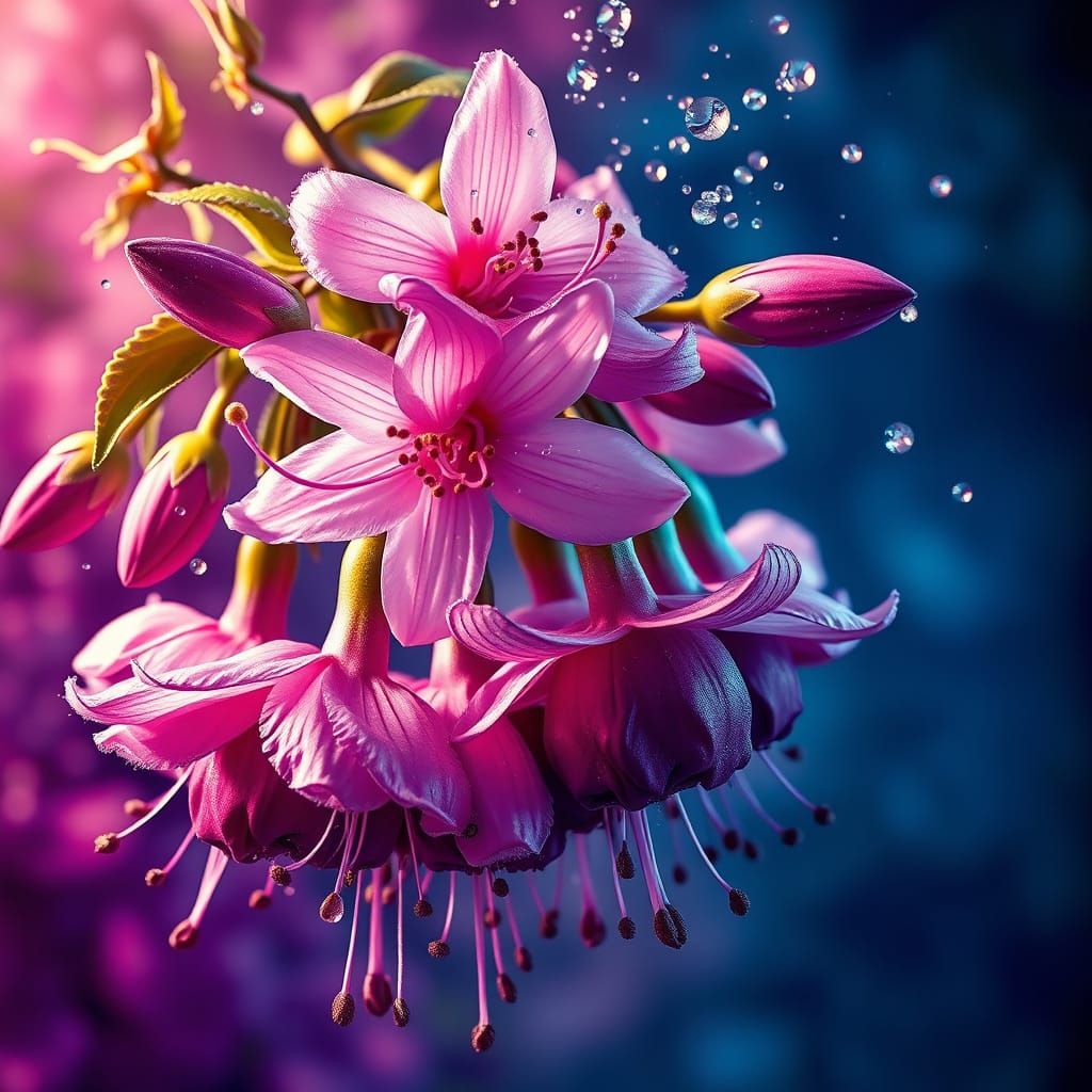 Crystal Fuchsias: Hyperrealistic Splash Art