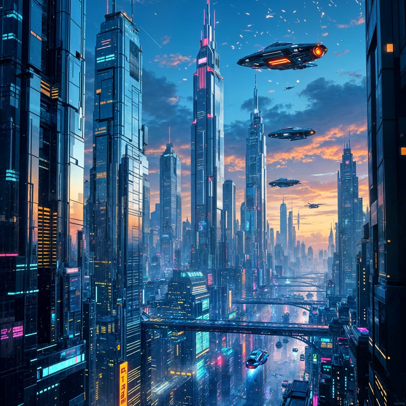 Futuristic Cyberpunk Metropolis with Neon Sky