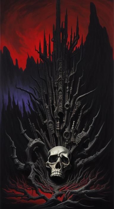 Macabre Bone Portal in Surreal Dark Fantasy Landscape