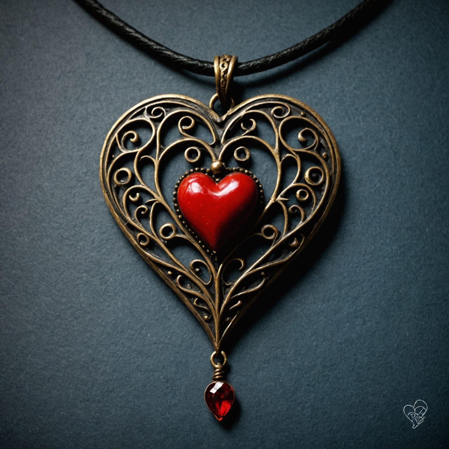 Gothic Clay Heart Pendant in Pre-Raphaelite Style