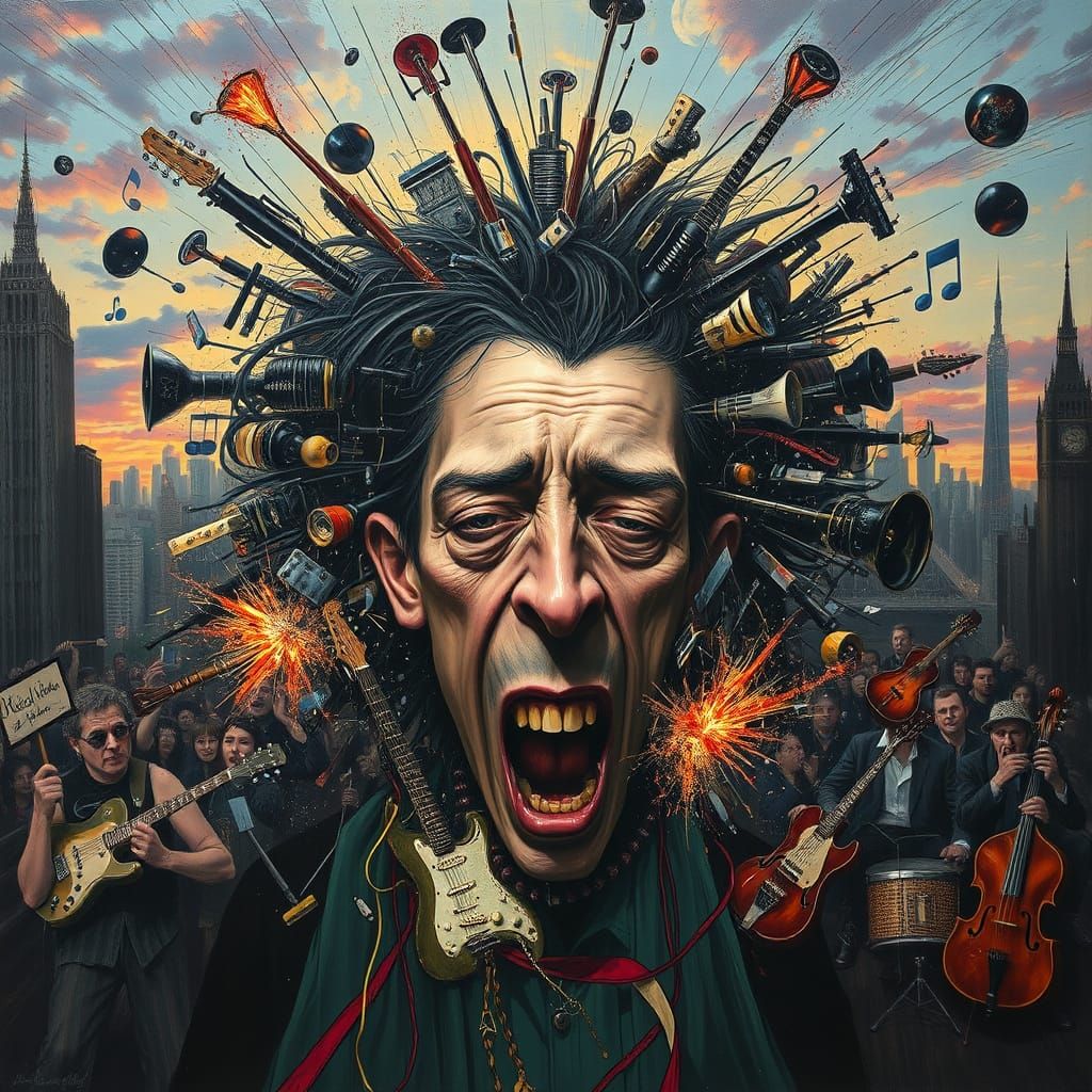 Distorted Figure Overwhelmed by Sonic Chaos in Expressionist...