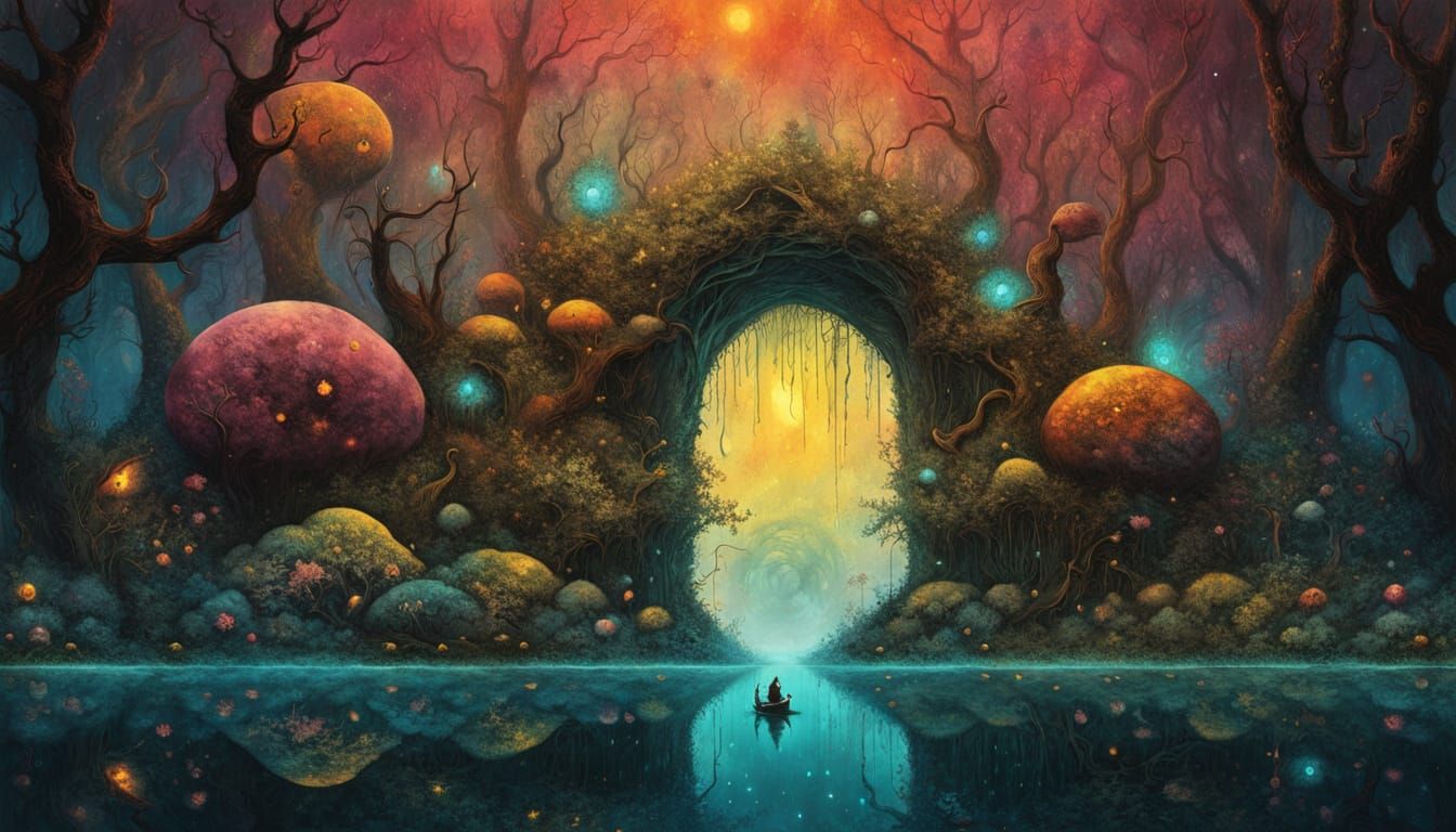 Gothic Ocean Portal with Psychedelic Trees