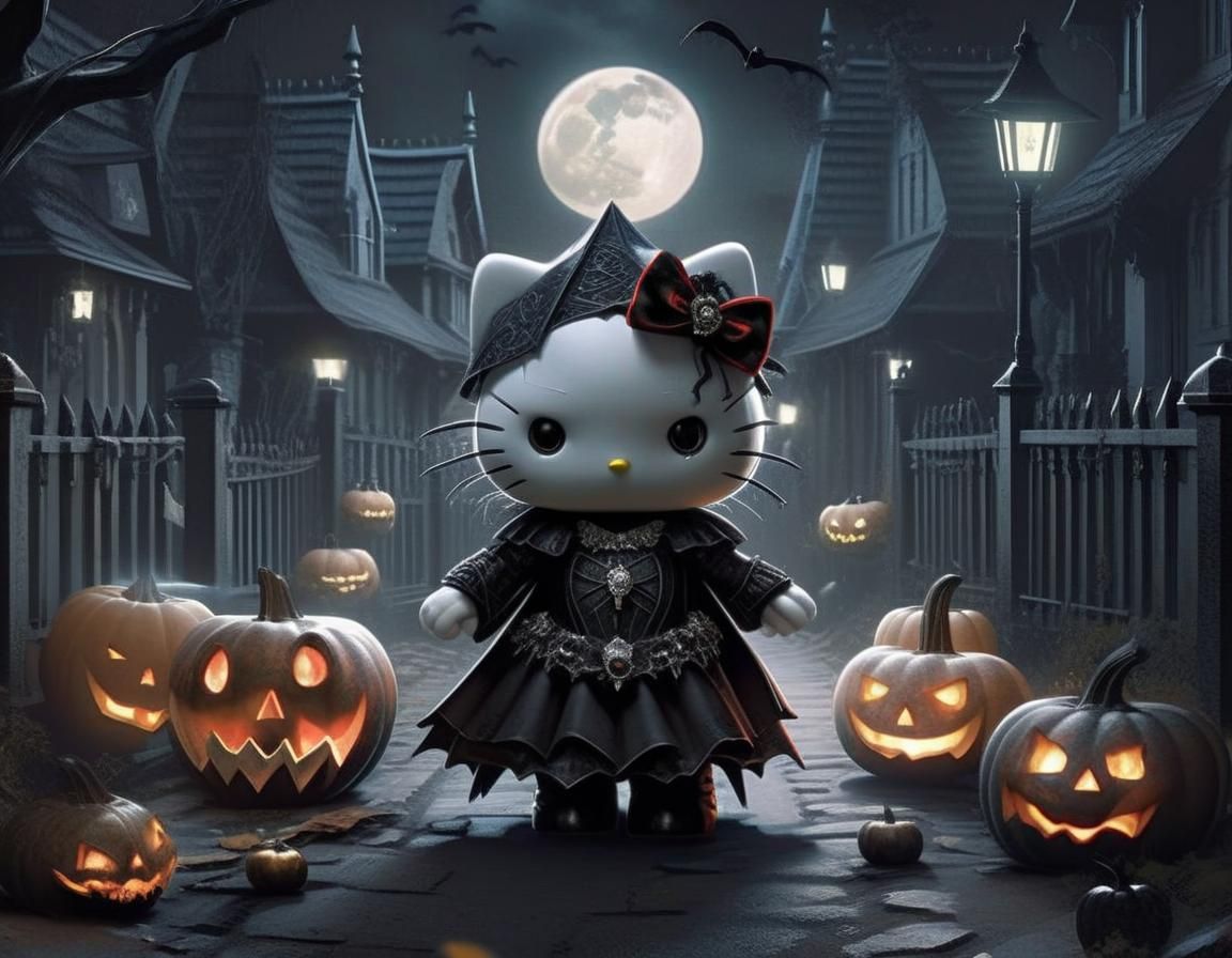 Gothic Hello Kitty Vampiress in Hyperrealistic Style