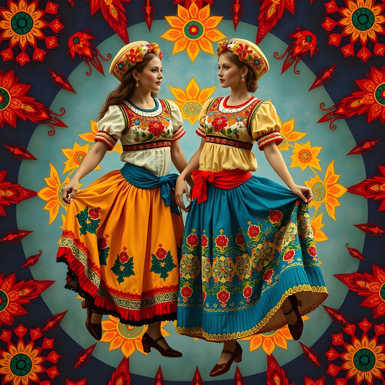 Vibrant Lithuanian Folk Dancers in Textured Masterpiece
