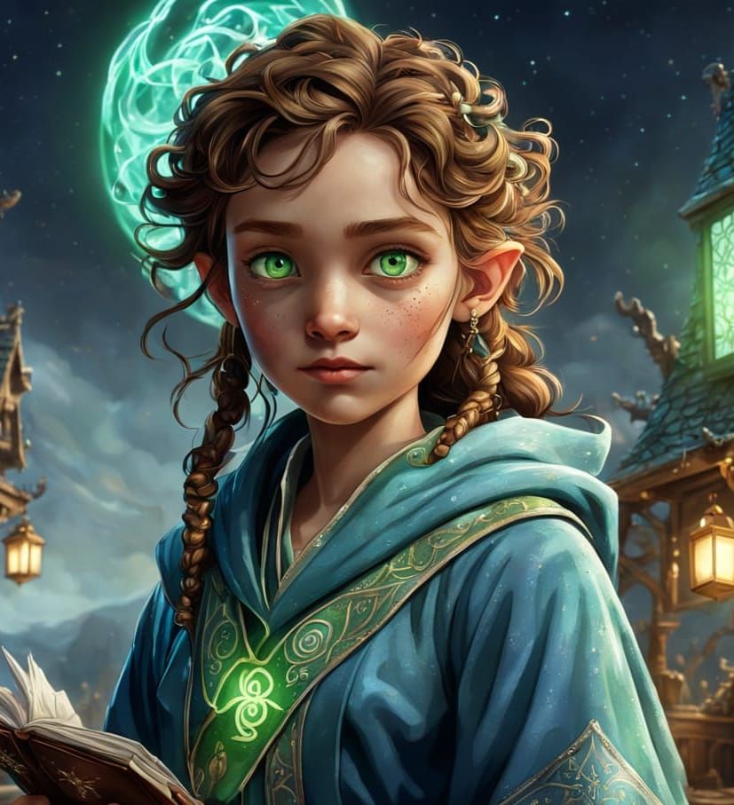 Fantastical Halfling Wizard in Vibrant Blue Robes