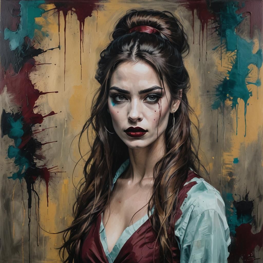 Sinister Woman Portrait in Dark Splash Art Style