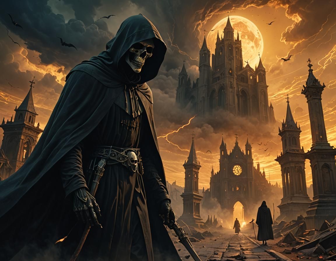 Grim Reaper Guides Souls in Digital Matte Painting