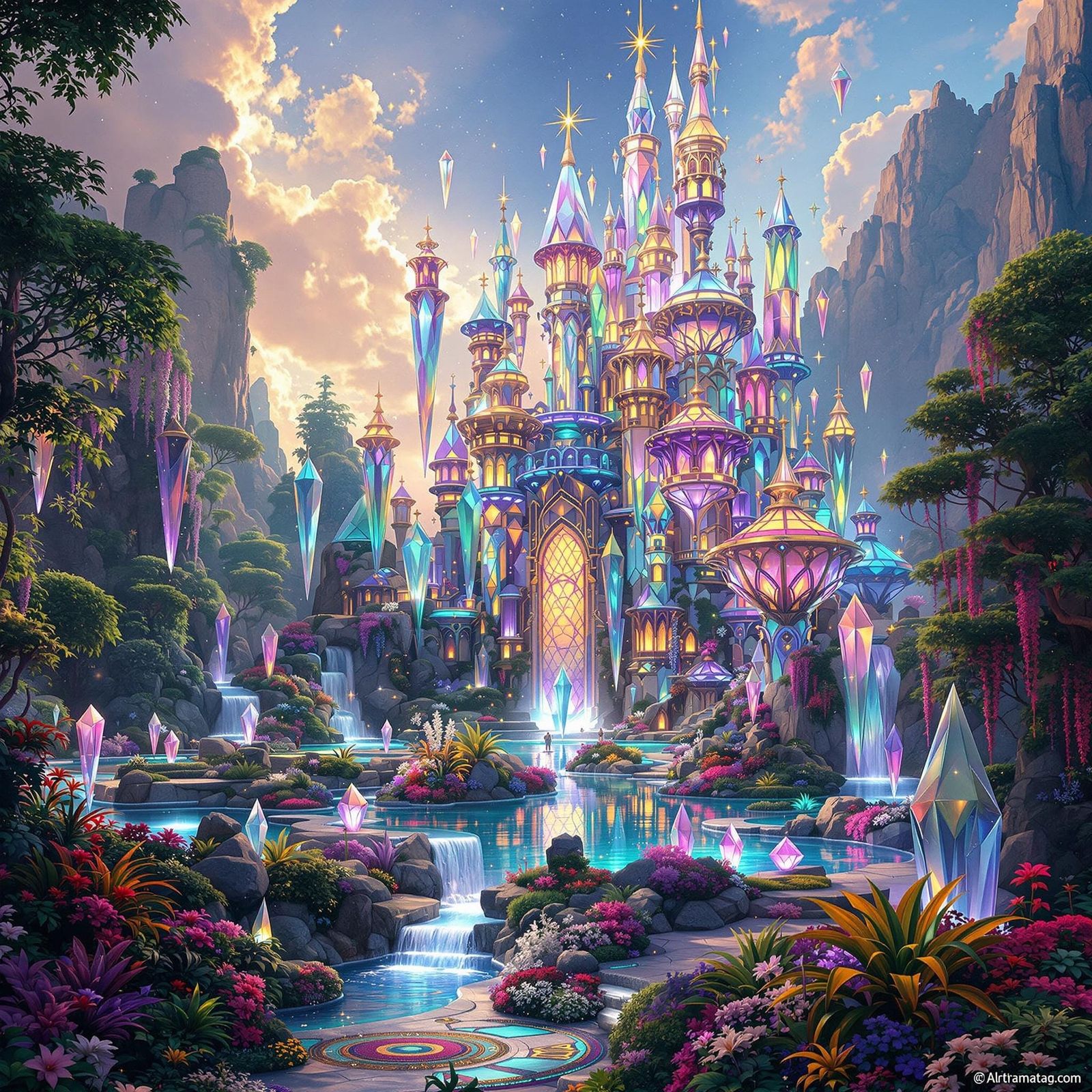 Crystal Palace of Dreams in Vibrant Iridescence