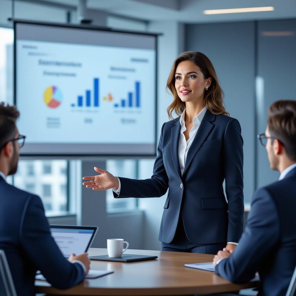 Confident Businesswoman Presenting in Loish Style