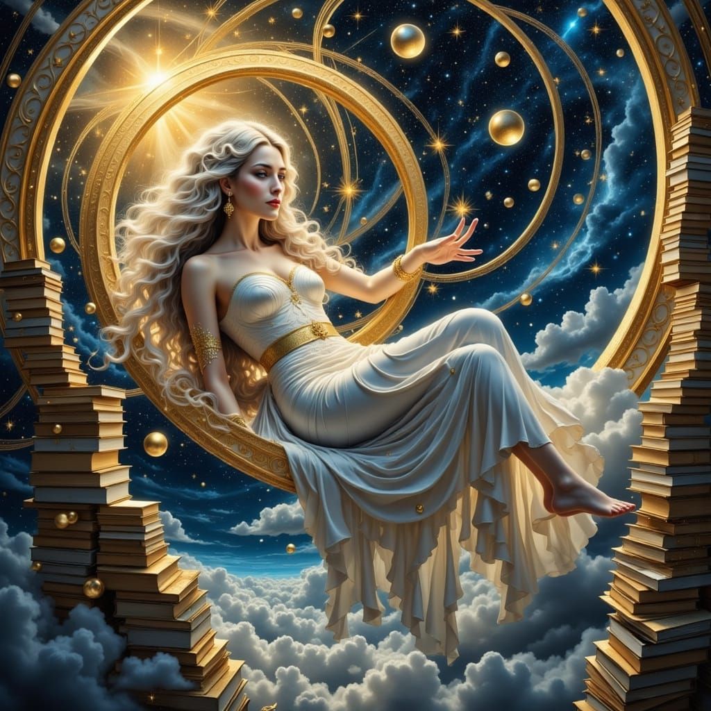 Celestial Librarian in Saturn's Rings, Art Nouveau