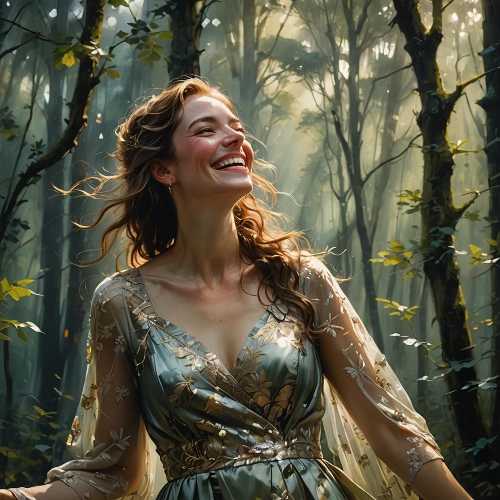 Laughing Woman in Forest Portrait