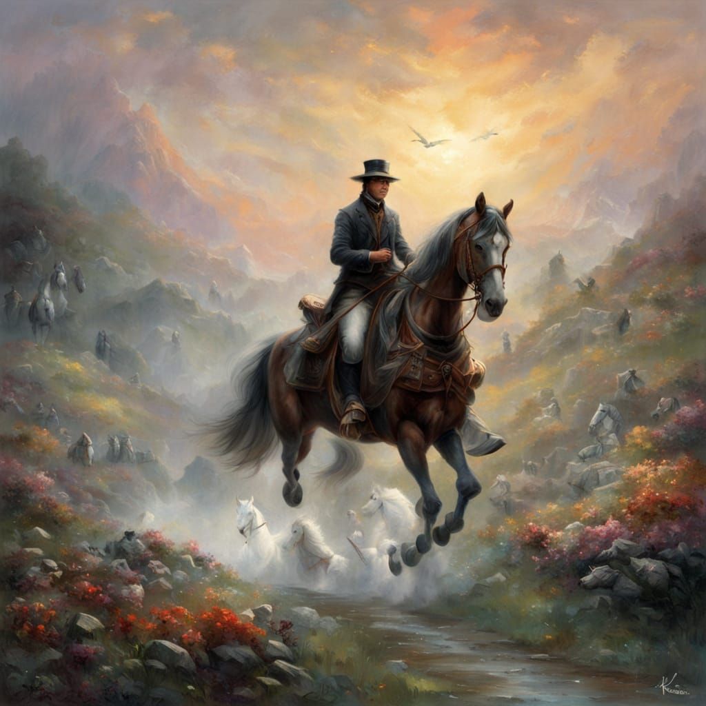 Ethereal Fantasy Riders in a Misty Landscape