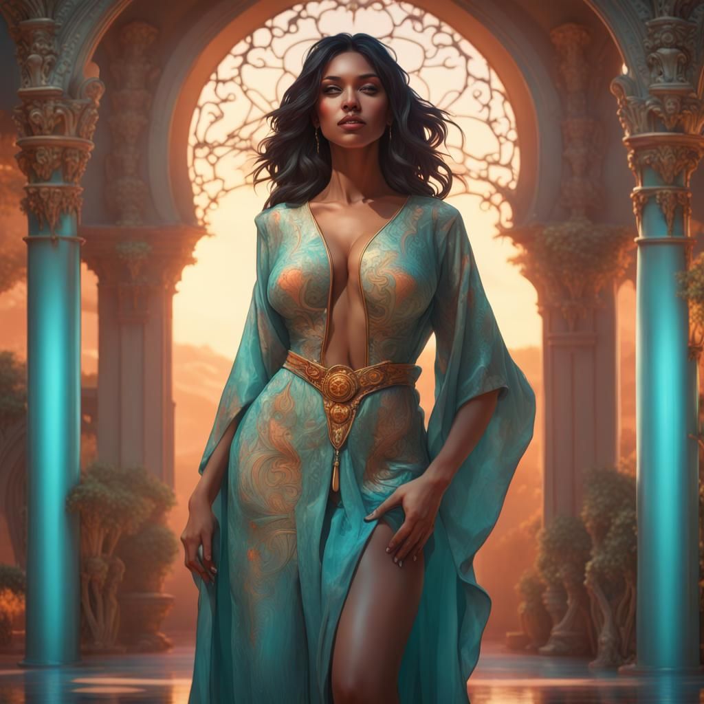 Sensual Lady in Caftan: Hyperdetailed Concept Art