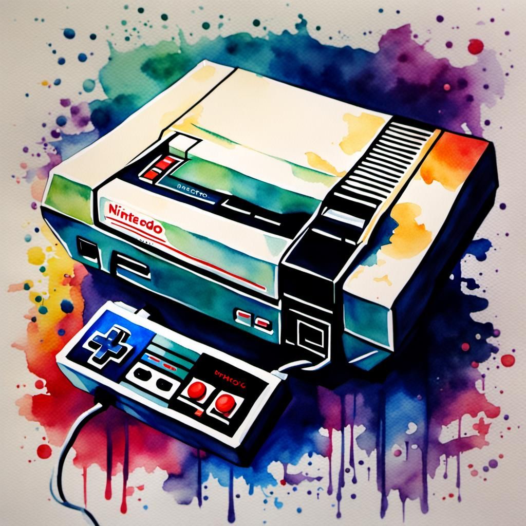 Nintendo System as Watercolor Painting