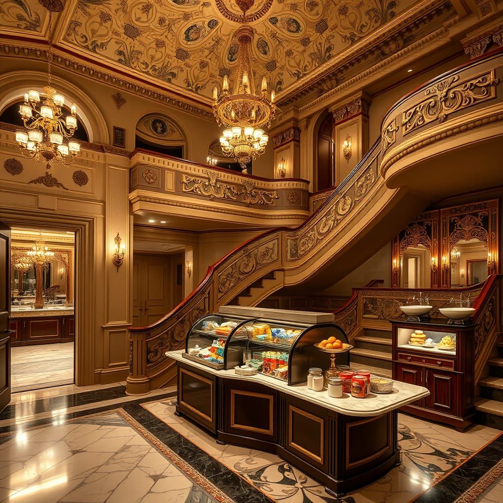Elegant Theatre Lobby in Art Nouveau Style