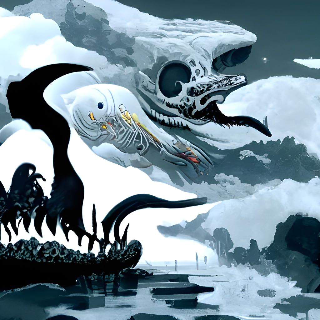 Ghostly Skeleton Whale in Fauvism Style