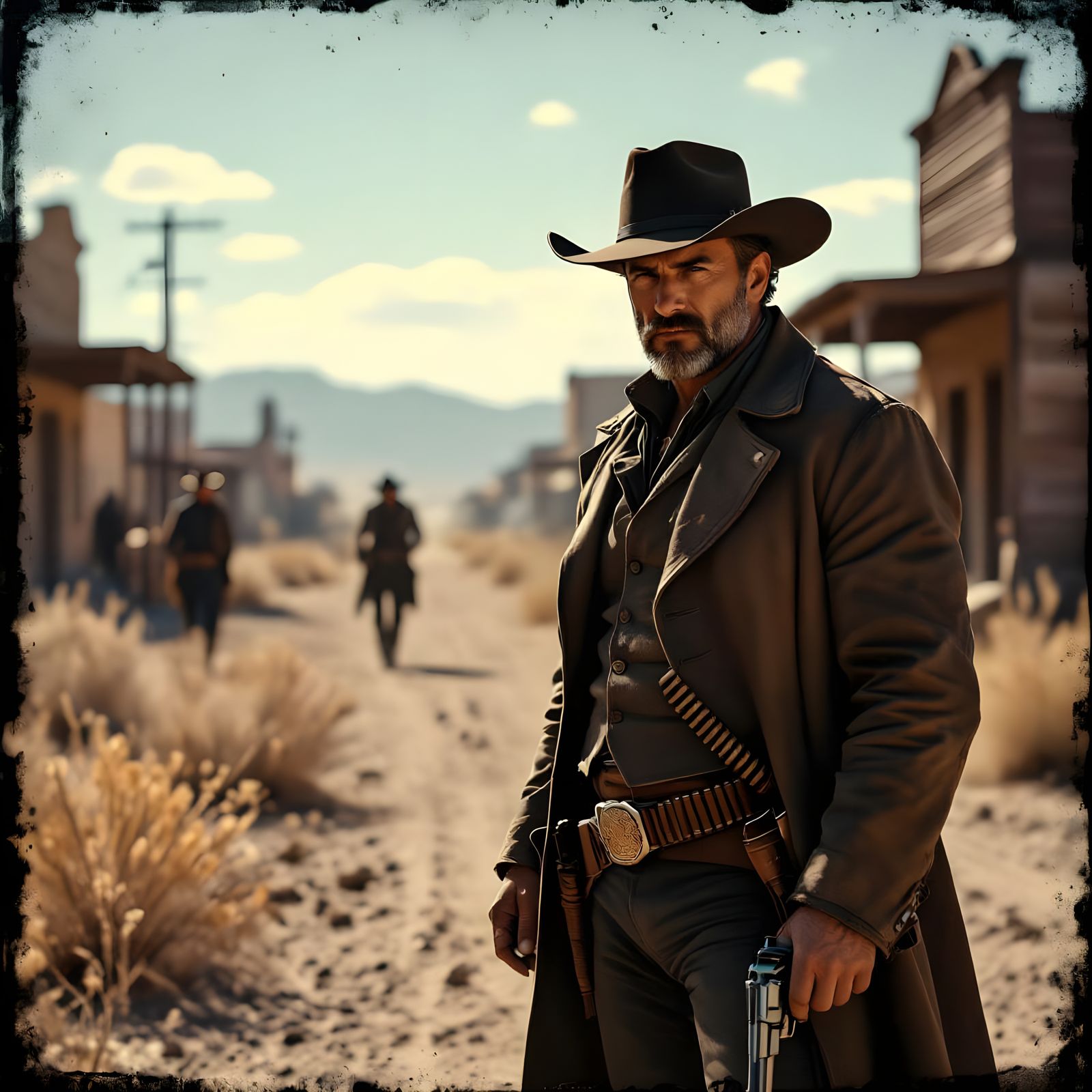 Gunslinger Confrontation in a Spaghetti Western Film Still