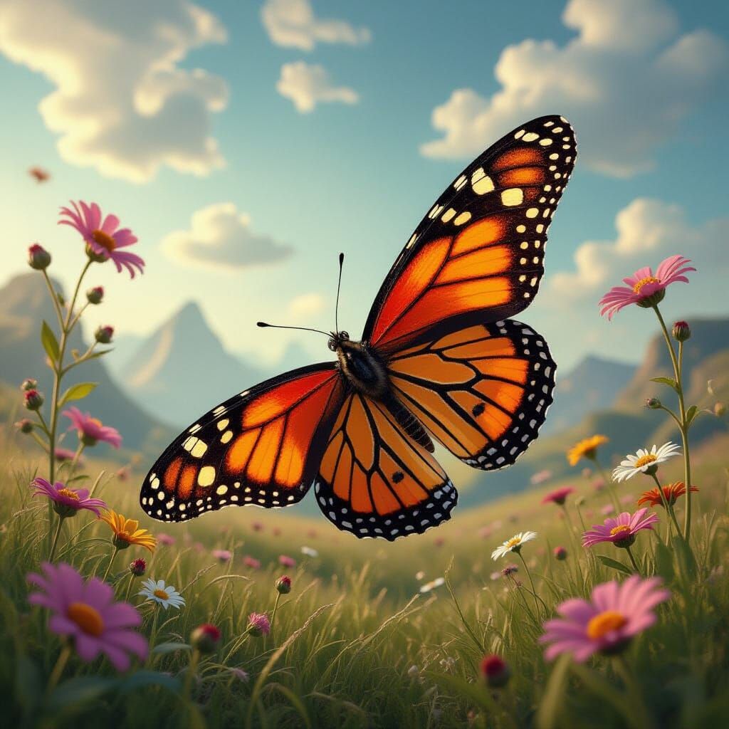 Vanessa Atalanta Butterfly in Surreal Landscape
