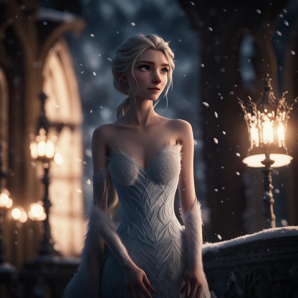 Elsa's Icy Powers in 3D Anime Style