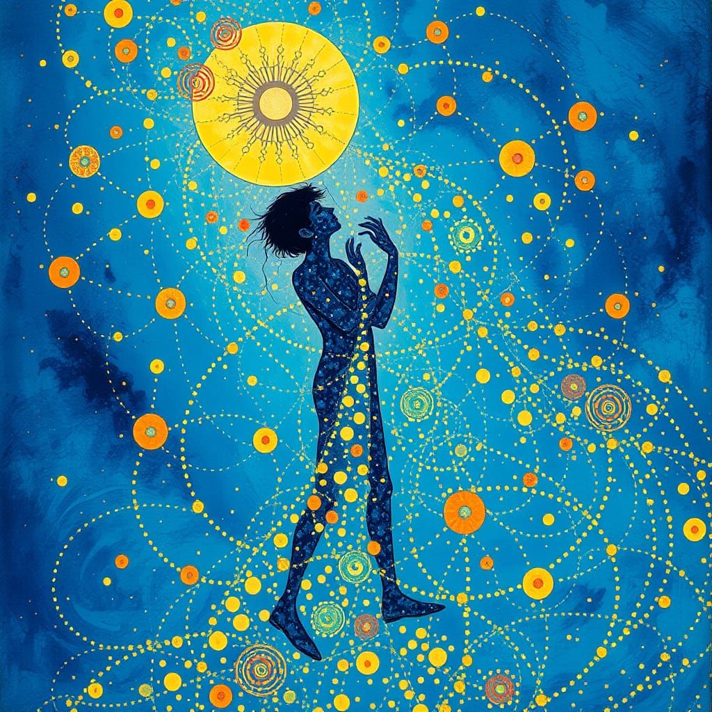 Ethereal Man in Blue amidst Whimsical Himalayan Blue Poppies...