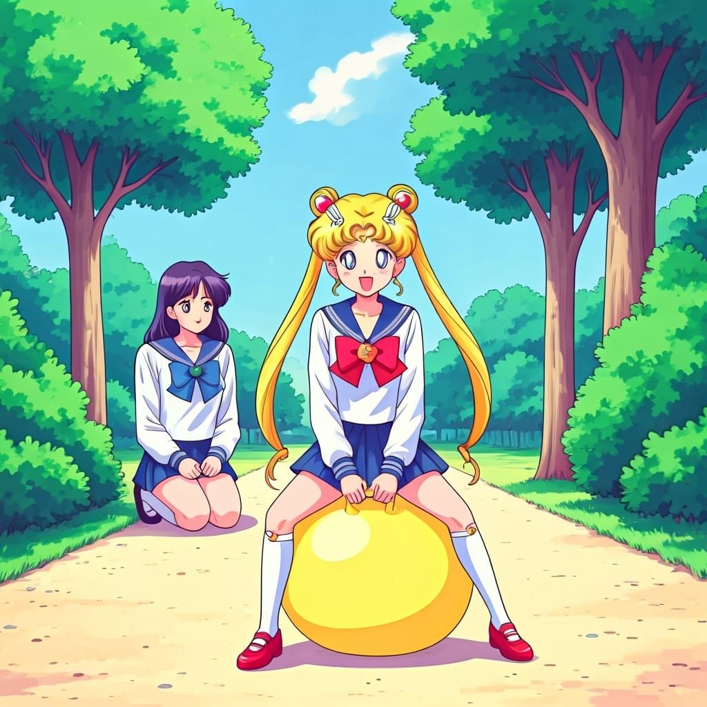 Sailor Moon Bouncing on a Ball, Anime Style