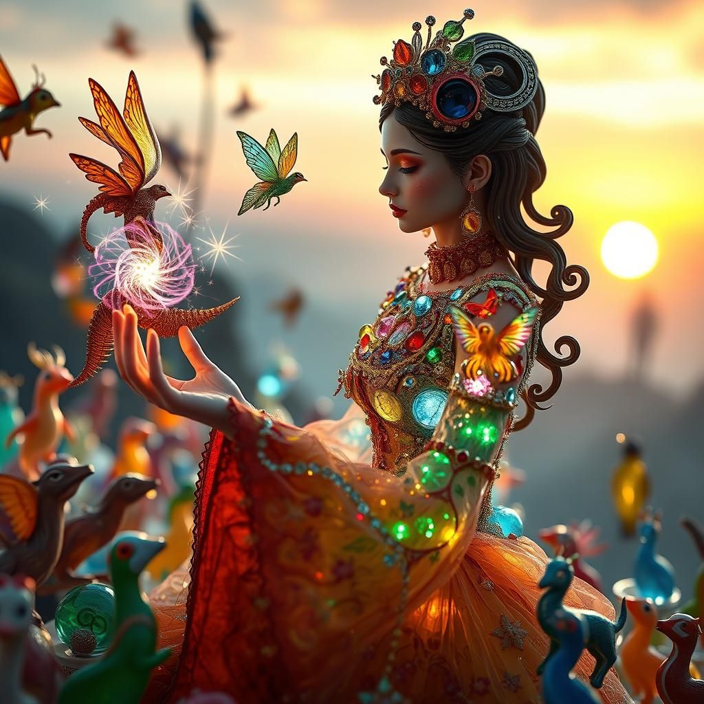 Enameled Glass Figurines in a Surreal Bio Art Scene