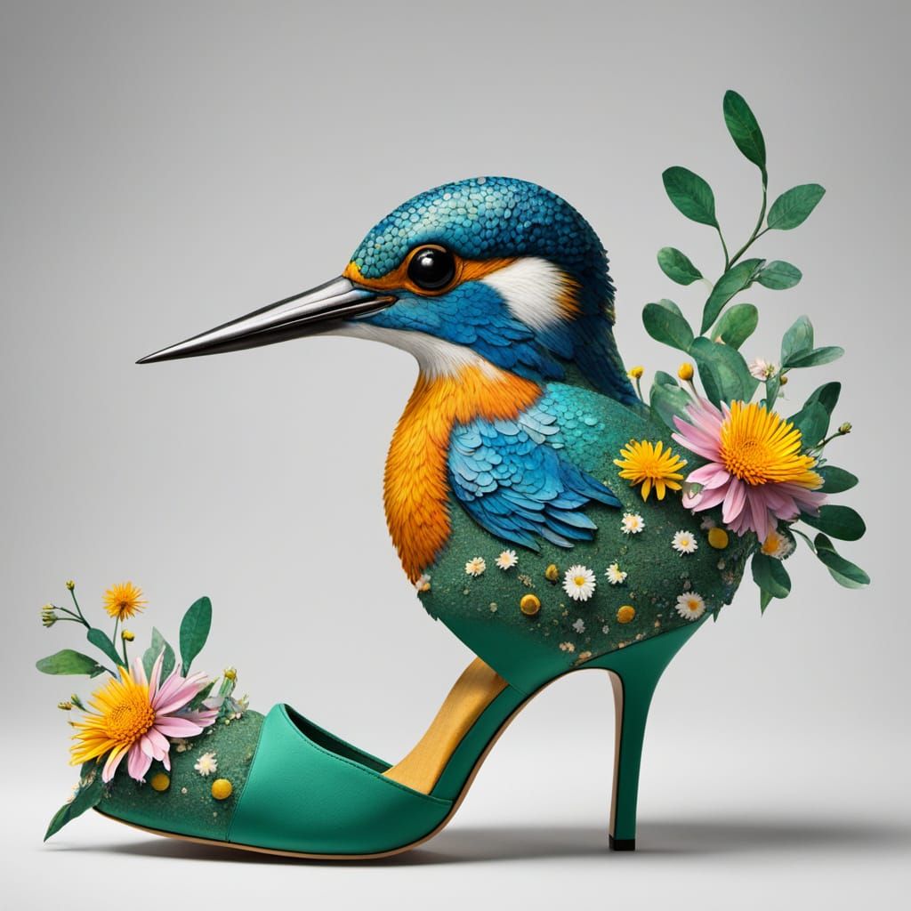 Surreal Kingfisher Daisy Eminence Painting High Heels