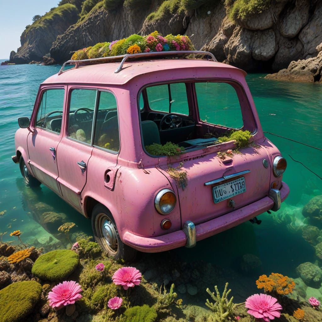 Hippie Submarine Navigator on a Vibrant Pink Crystal