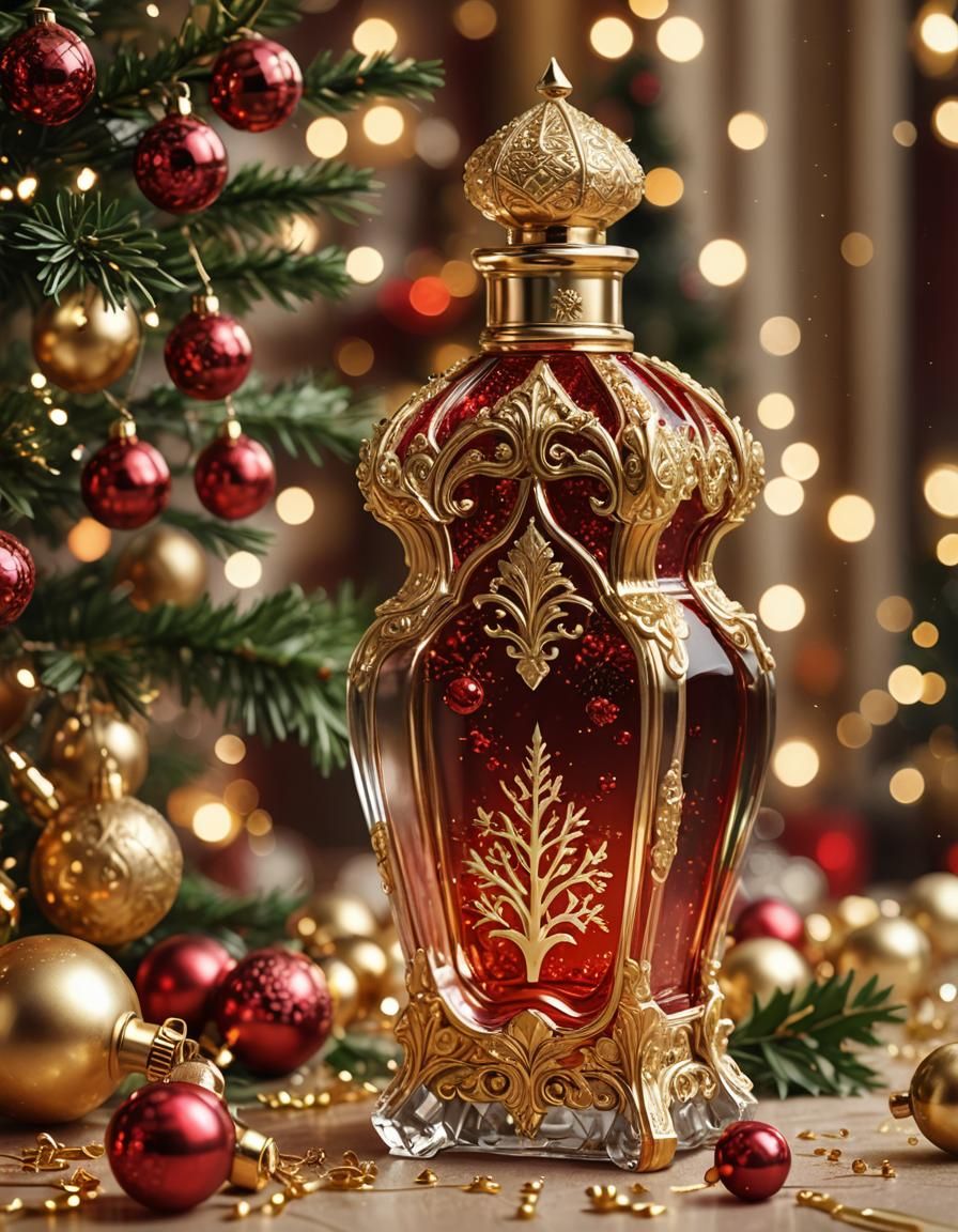Ornate Arabian Perfume Bottle with Christmas Engraving
