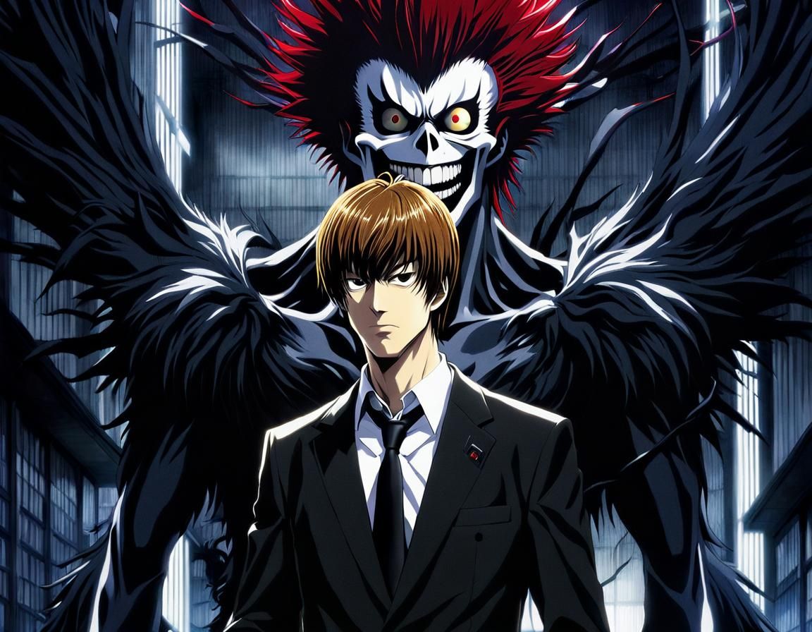 Hyperrealistic Portrait of Light and Ryuk from Death Note