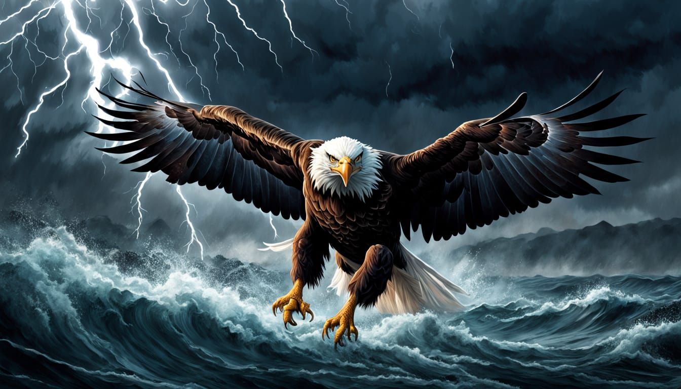 Epic Eagle Battles Fierce Storm in Dynamic Comic Book Art