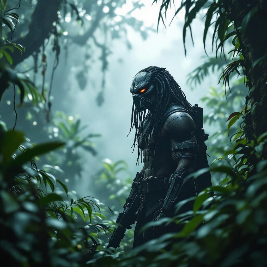 Predator in Misty Jungle: Cinematic 35mm Film