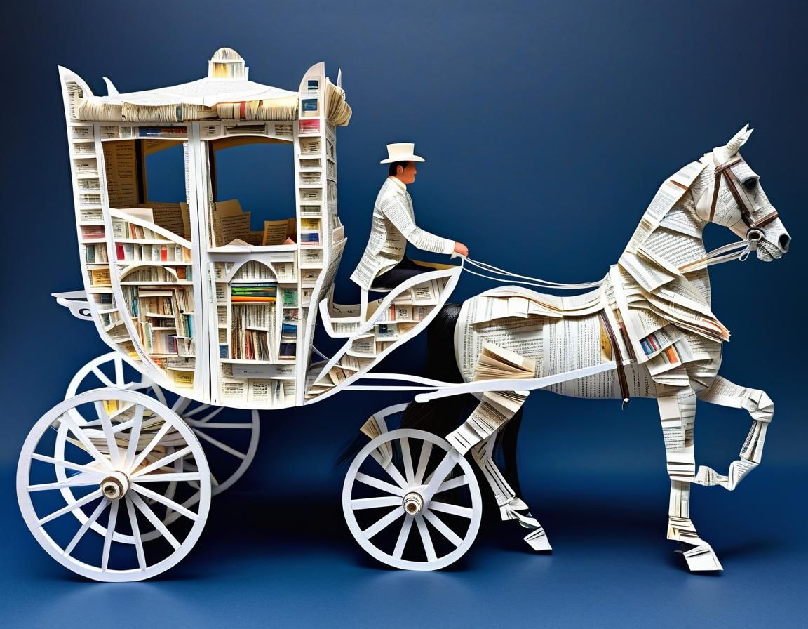 Horse and Carriage Made of Book Pages