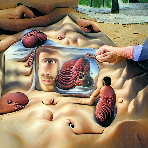 Surreal Man Contemplates His Organs