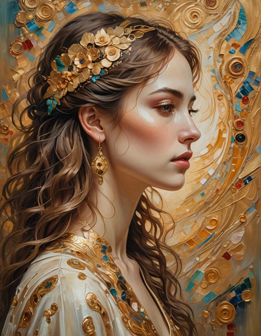 Ethereal Portrait in Klimt-Inspired Old Master Style