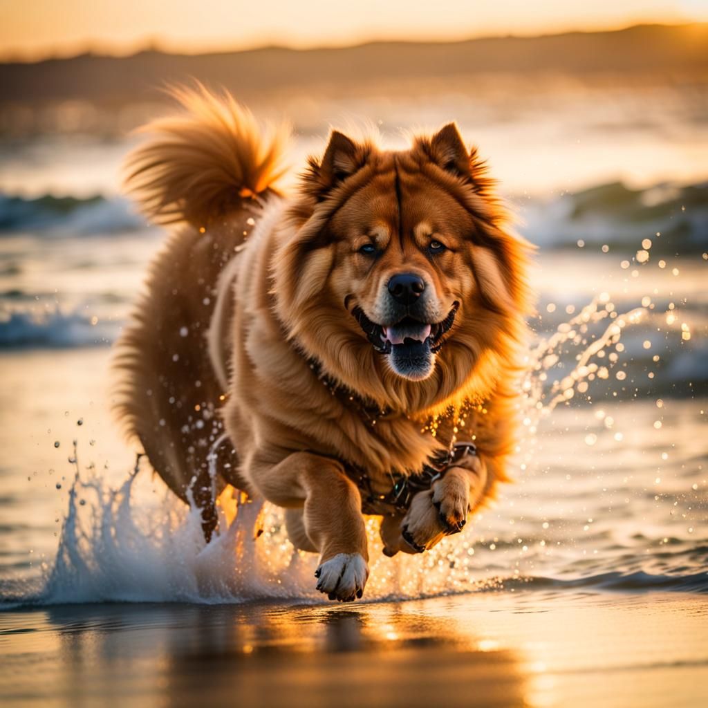 Chow Chow Dog Running on Beach: Professional Photo