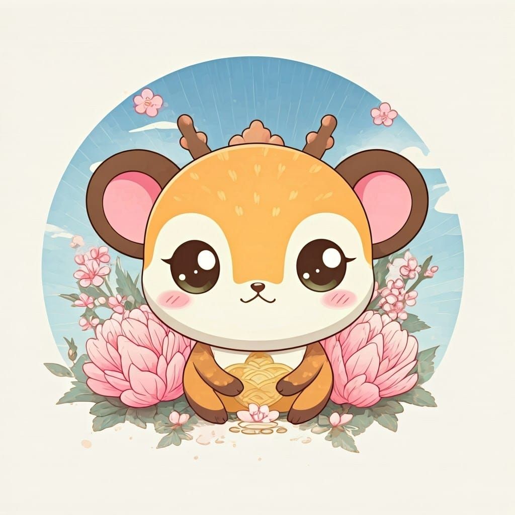 Japanese Kawaii Animals in Surreal Setting