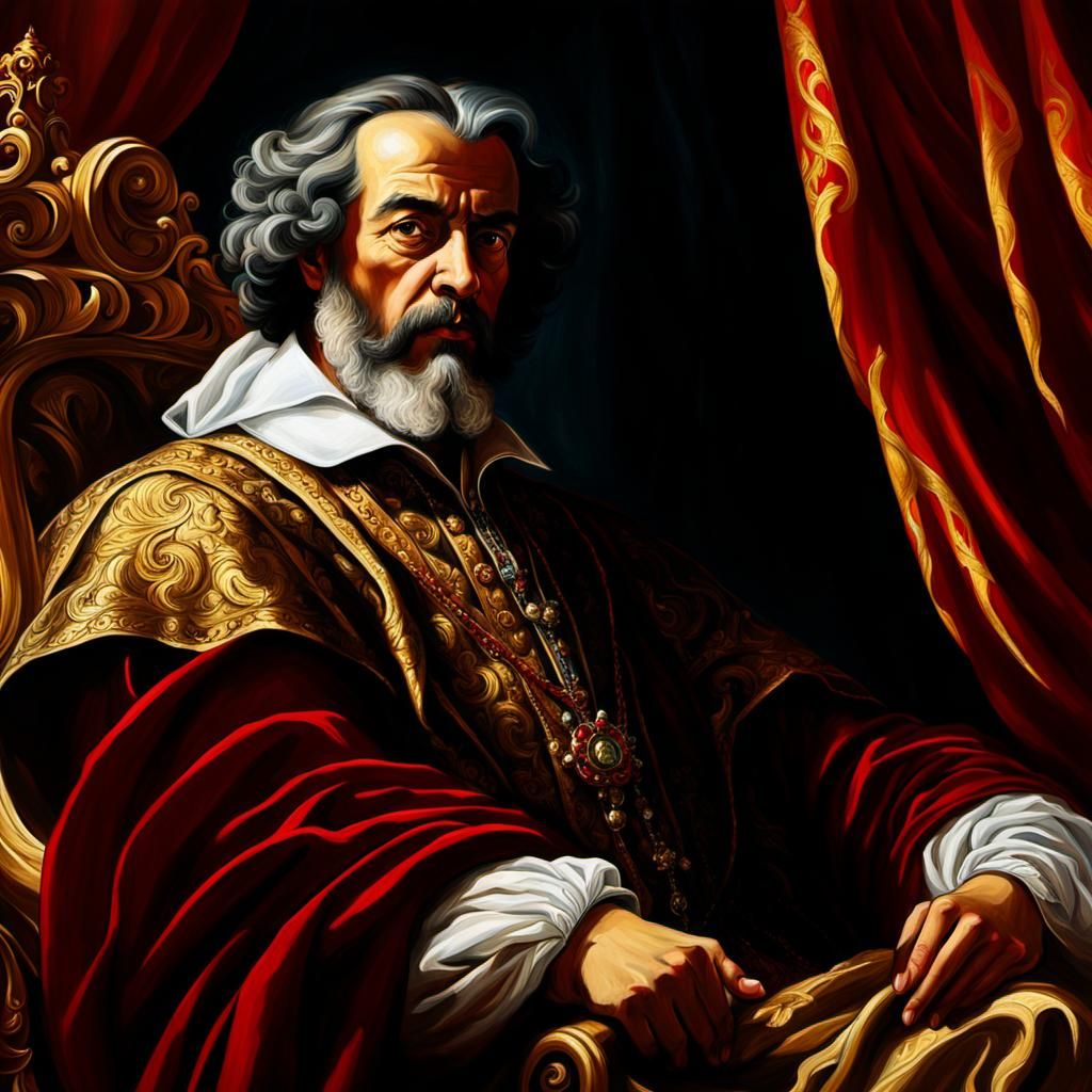 Golden Throne Portrait in Baroque Oil Painting Style