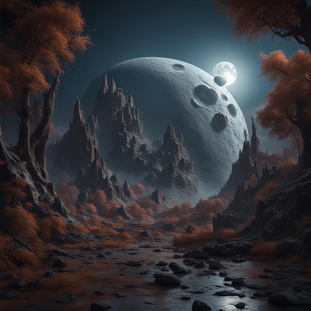 Scary Moon Fantasy Concept Art in 8k