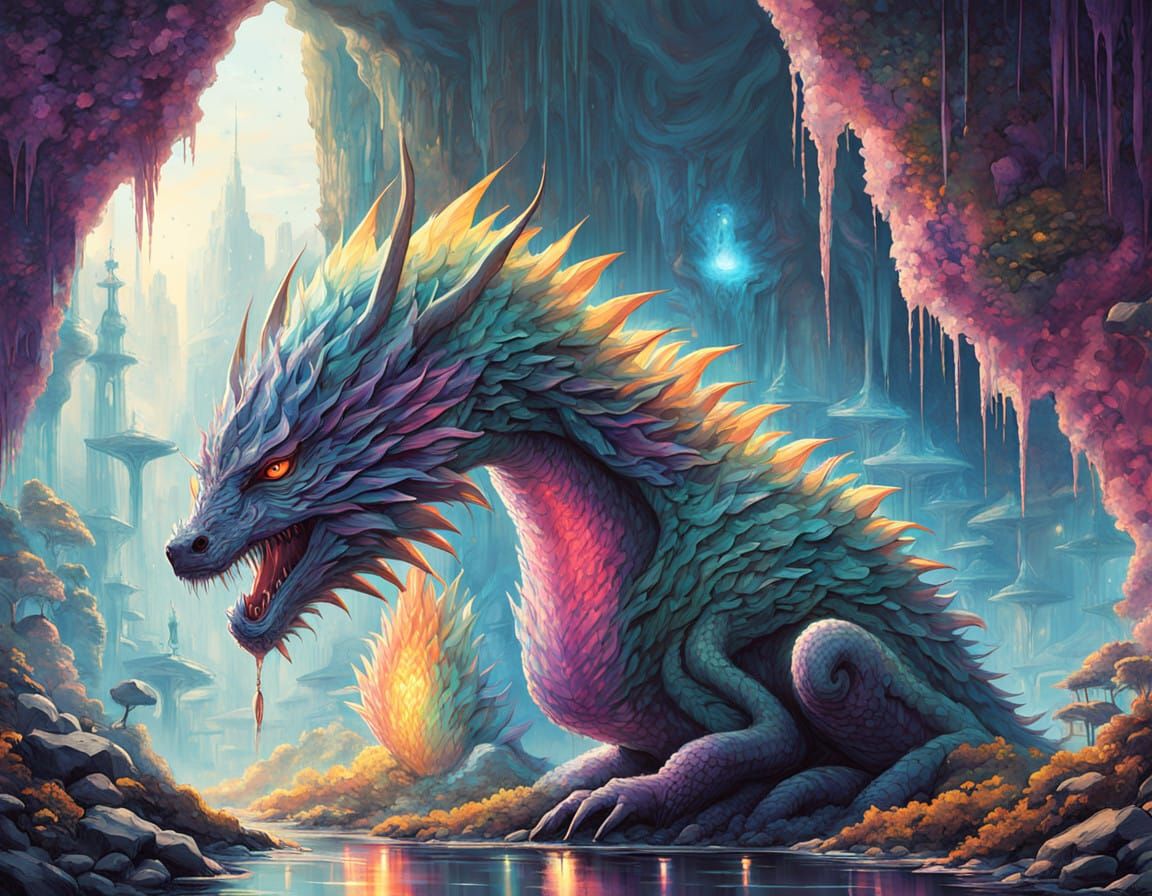 Crystal Dragon Ascends in Vibrant Cosmic Realm