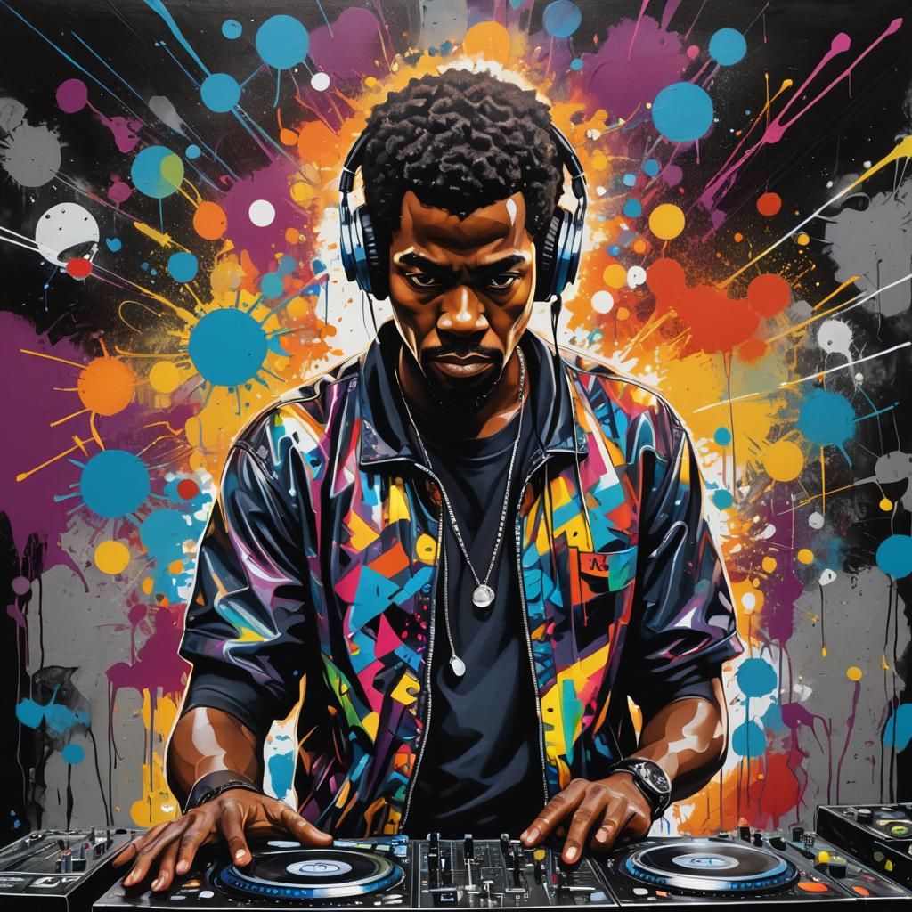 African American DJ in Disco: Graffiti Art Style