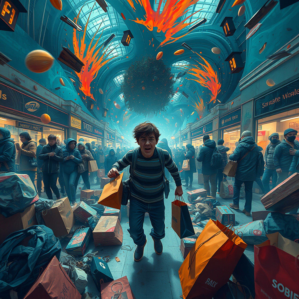 Chaotic Black Friday Shopper in Fantasy Style