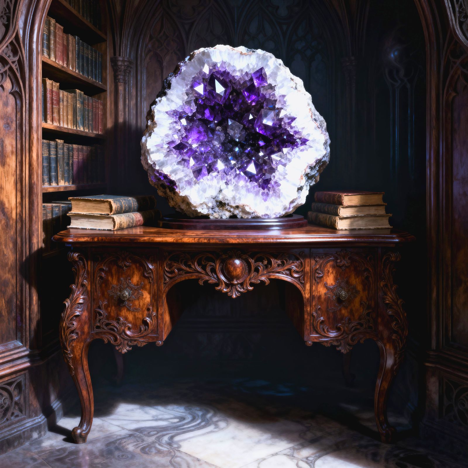 Gothic Geode on Engraved Desk