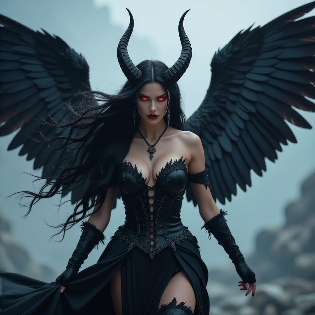 Epic Goddess Battle with Lightning and Wings