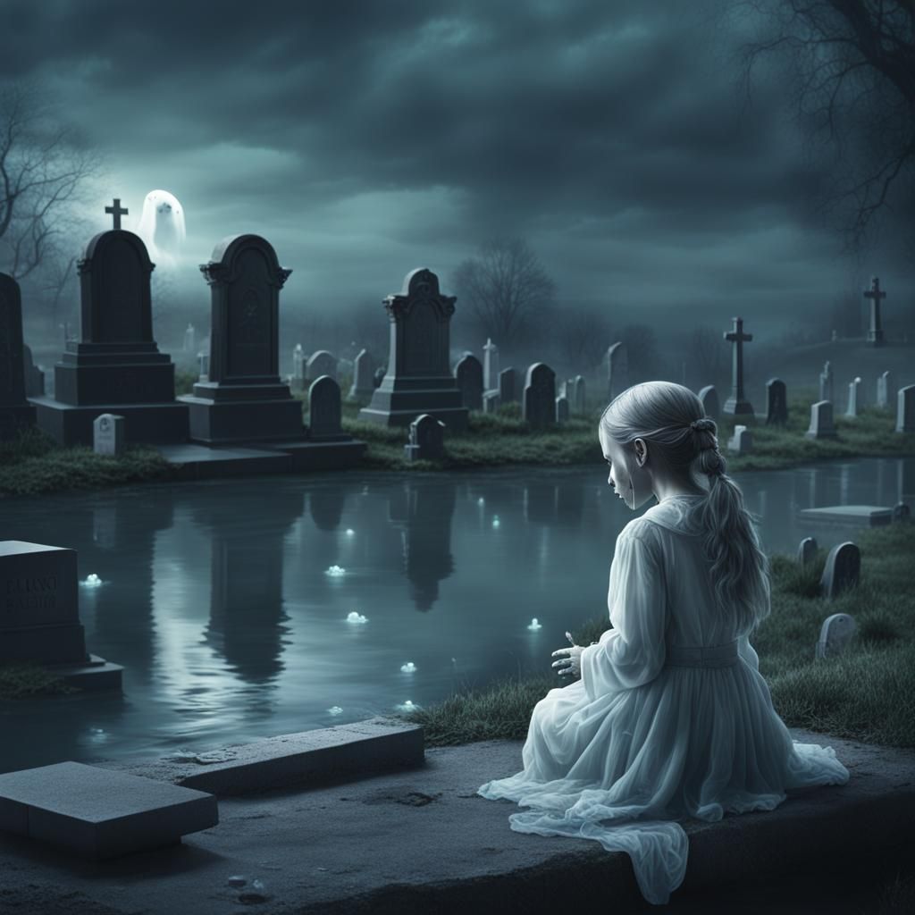 Crying Ghost Girl by River: Digital Matte Painting