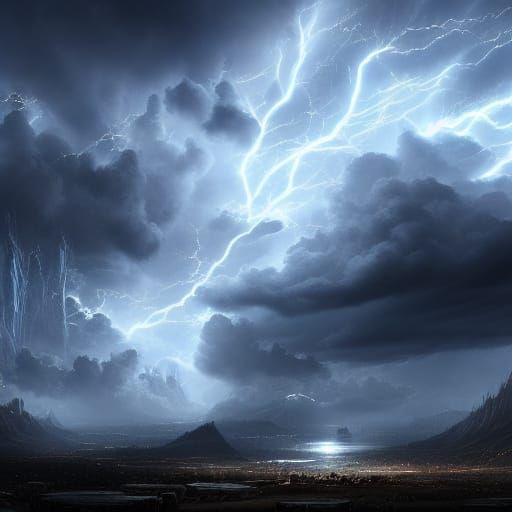 Warrior God with Lightning Wings in Epic Storm