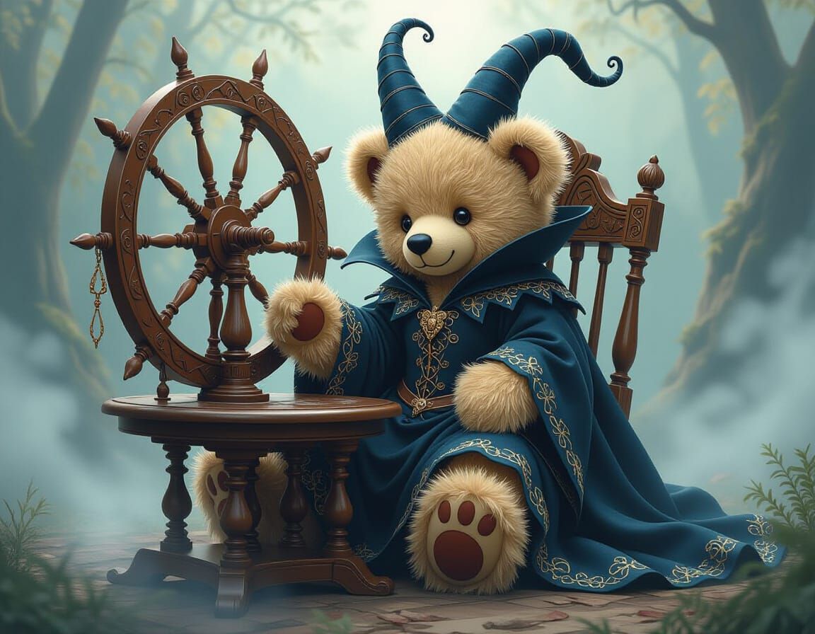 Teddy Bear in Maleficent Attire at Spinning Wheel