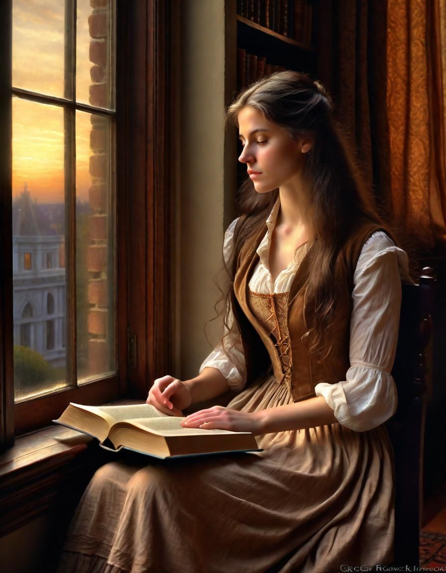 Renaissance Woman Reading at Twilight Window