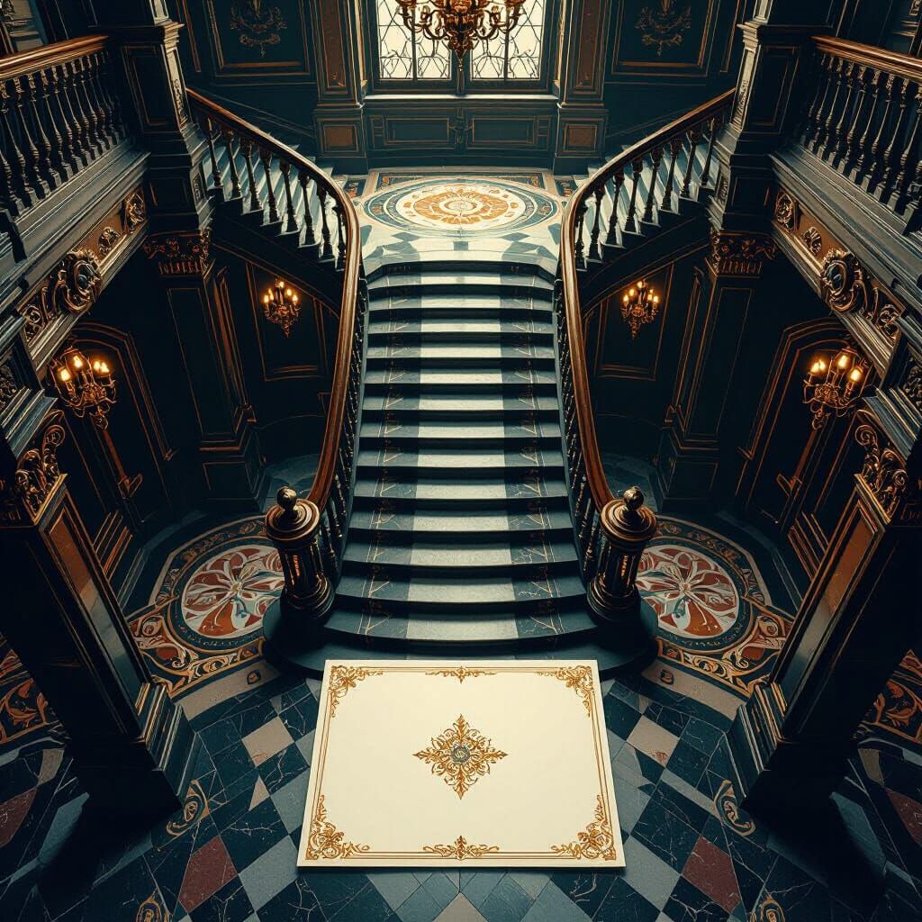 Ornate Staircase Bird's Eye View in Matte Painting Style