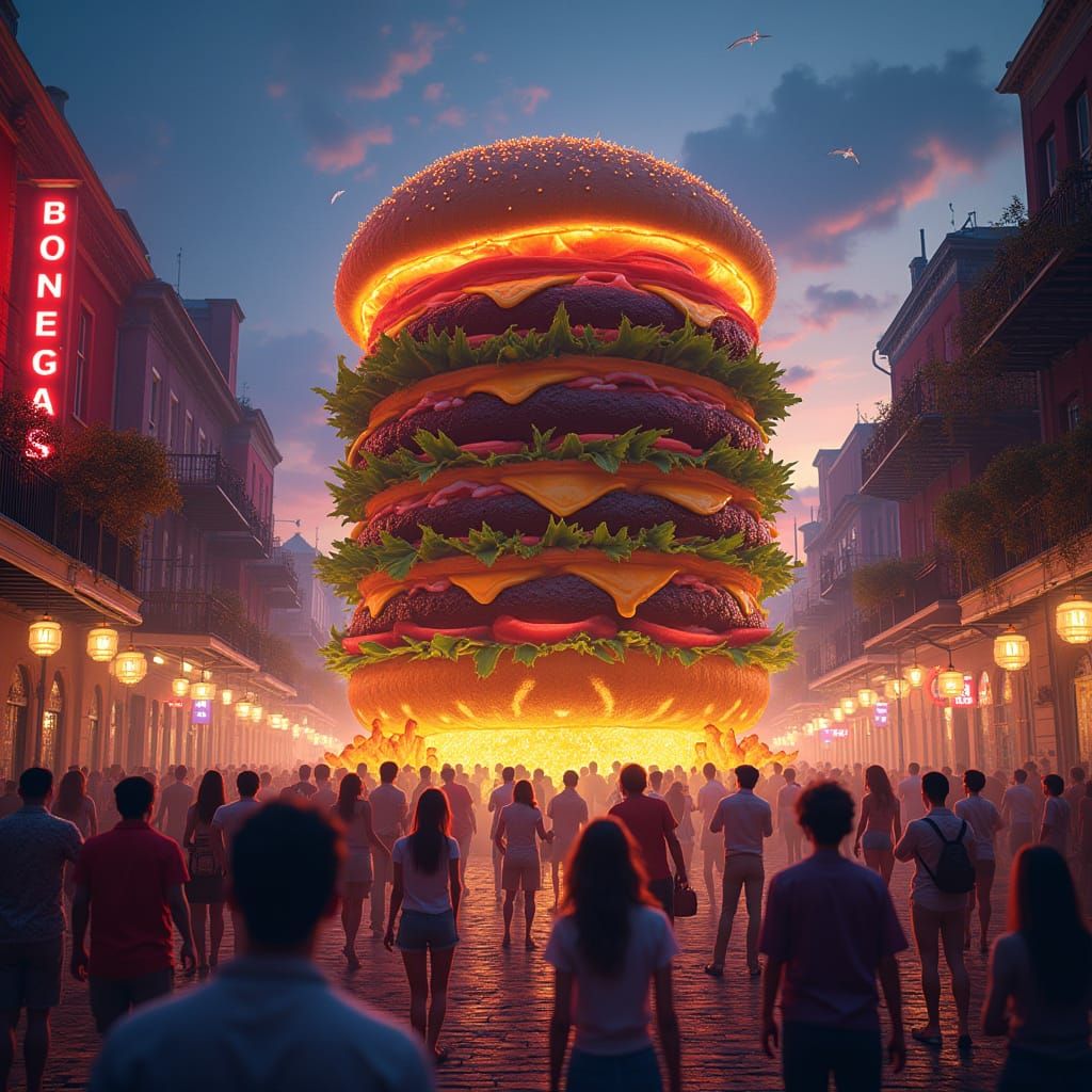 Cyberpunk Hamburger Spectacle on Bourbon Street
